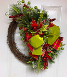 Christmas Grapevine Red and Lime Green Wreath