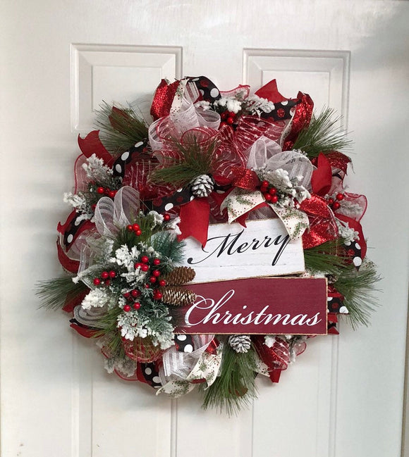 Merry Christmas Wreath Evergreen Holiday Wreath