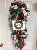 Winter Christmas Front Door Swag, Merry Christmas Wreath Swag