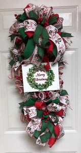 Winter Christmas Front Door Swag, Merry Christmas Wreath Swag