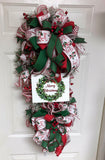 Winter Christmas Front Door Swag, Merry Christmas Wreath Swag