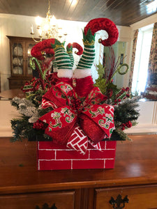 Christmas Elf Chimney Arrangement