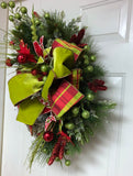 Christmas Grapevine Red and Lime Green Wreath