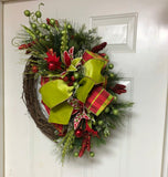 Christmas Grapevine Red and Lime Green Wreath