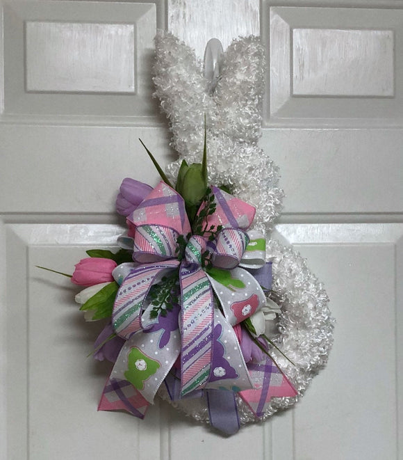 White Easter Bunny Door Hanger, Spring Rabbit Door Hanger