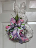 White Easter Bunny Door Hanger, Spring Rabbit Door Hanger