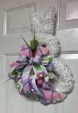 White Easter Bunny Door Hanger, Spring Rabbit Door Hanger