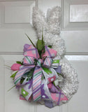 White Easter Bunny Door Hanger, Spring Rabbit Door Hanger