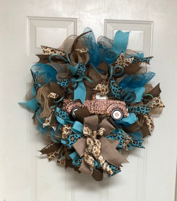 Farmhouse Leopard Print Truck Wreath