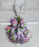 White Easter Bunny Door Hanger, Spring Rabbit Door Hanger