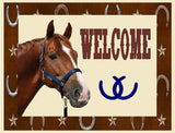 Horse and Horseshoe Welcome Sign Brown