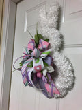 White Easter Bunny Door Hanger, Spring Rabbit Door Hanger