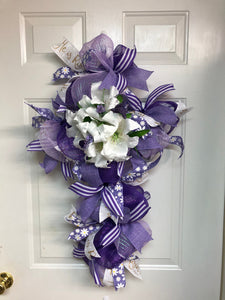 Easter Cross Lavender and White Wreath, Cross Wreath, Wreath Cross, Purple Wreath Cross, Church Wreath Decor