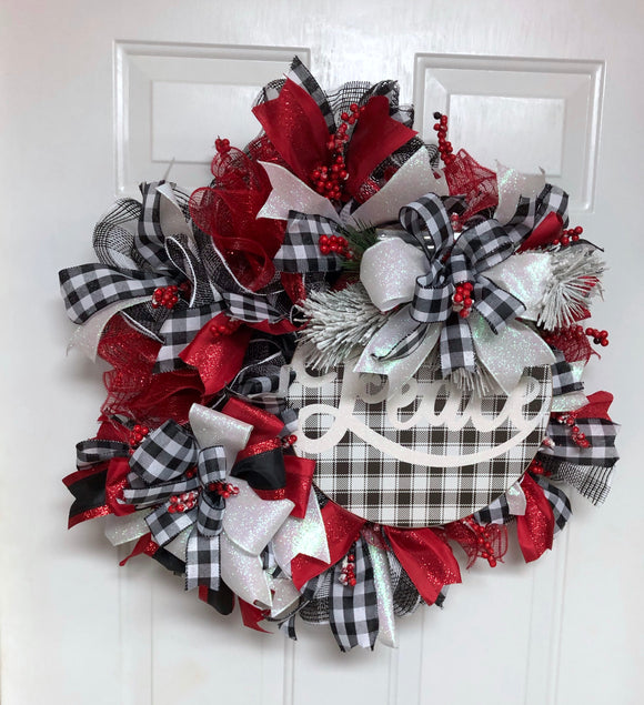 Christmas Black and White Peace Wreath